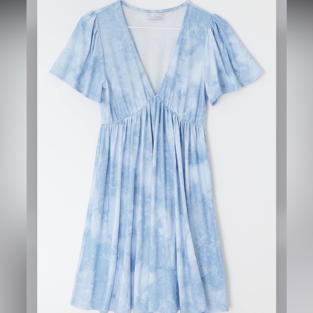 Urban Outfitters Rita Plunging Babydoll Mini Dress in blue